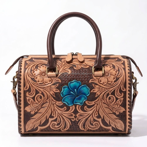 Nouveau sac de voyage en cuir véritable de haute qualité, orné de motifs floraux turquoise, style western cowgirl, sac bandoulière tendance, sac Speedy personnalisé - Product Image 1