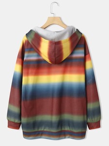 Sweat-shirt à capuche unisexe personnalisé avec impression intégrale, rayures arc-en-ciel, sublimation, polaire polyester, coupe oversize - Product Image 2