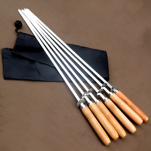 Stainless Steel <b>BBQ</b> Skewers With Wooden Handle Long Length Heat Resistant Polished For Grilling Meat Vegetables Cooking <b>Tool</b> - Product Image 2