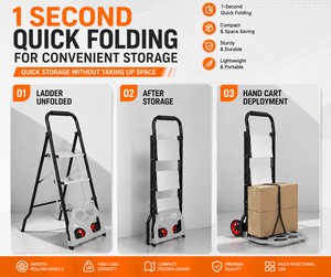 2 in 1 Folding <b>Step</b> Ladder Hand Truck Aluminium <b>Platform</b> Trolley Rolling Dolly for Home Shopping and Moving - Product Image 3