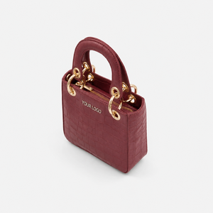 Sac fourre-tout mini pour femme motif crocodile en cuir organique, fermeture ouverte, poignée supérieure carrée, logo personnalisé, idéal pour fêtes et mariages - HINDVANTA GLOBAL - Product Image 4