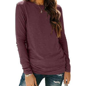 Nouveauté - T-shirts à manches longues pour femmes, hiver, couleur unie, décontractés, couleurs personnalisées, OEM, vente en gros de t-shirts à manches longues pour femmes - Product Image 1