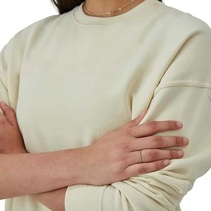 Sudadera de algodón de 450 g/m² para mujer, talla grande, estilo vintage, cuello redondo, manga larga, holgada, sin estampado - Product Image 2