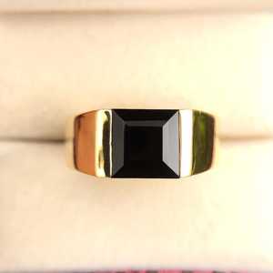 Black Onyx Signet <b>Ring</b> 925 Sterling Silver 14K Gold Plated Engagement <b>Ring</b> <b>For</b> <b>Men</b> Square Black Gemstone Jewelry - Product Image 4