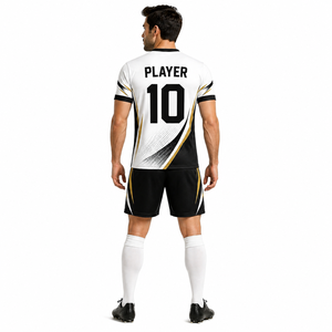 Ensemble de tenue de football Elite blanc et noir avec rayures dorées, uniforme sportif de haute qualité avec tissu respirant pour l'entraînement - Product Image 4
