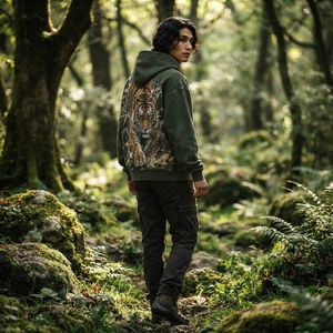 Sudadera con Capucha Oversize para Hombre, Diseño de Tigre Verde Oscuro, Estilo Urbano, ONEAPEX, Diseño Personalizado en la Espalda, Venta al Por Mayor - Product Image 5
