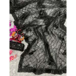 Sari de créateur avec broderie de sequins et bordure en dentelle, tissu élégant à sequins - Product Image 4
