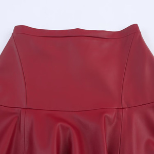 Women <b>Winter</b> Casual High Waist A-Line PU Leather <b>Midi</b> <b>Skirt</b> Solid Color Shiny Pleated Zipper Back Design - Product Image 2