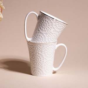 Embossed Pure White Ceramic Tea Cups Set of 2 - Product Image 5