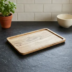 Rectangular Wood Storage <b>Tray</b> Rustic Design Durable Indoor Kitchen Use Tabletop - Product Image 6