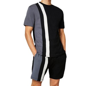 Nouvel ensemble short et t-shirt pour homme, couleur noir et gris, manches courtes, deux pièces, grande taille, décontracté, streetwear d'été - Product Image 2
