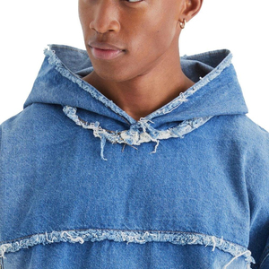 100% Cotton Made Casual Wear Men Jeans Hoodie Low Price Embroidery Logo Jeans Hoodie Top Selling Distress <b>Work</b> Jean Hoodie - Product Image 5