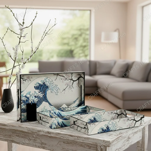 Ensemble de plateaux en bois de luxe faits à la main, finition émaillée, durables, élégants, décoration d'intérieur - Petit/Moyen/Grand, multifonctionnels, pour servir la nourriture - Product Image 4