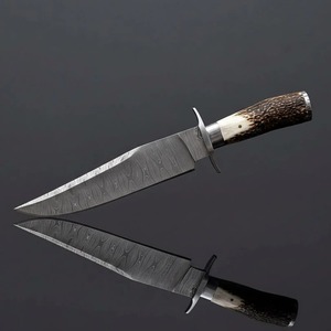 Cuchillo Bowie de Acero de Damasco Personalizado con Mango de Asta de Ciervo, Hoja de Punta Clip y Borde Recto, OEM para Uso en Exteriores - Product Image 2