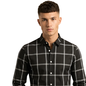 Chemise en flanelle à carreaux noirs et blancs pour homme, manches longues, boutonnée, décontractée, en tissu brossé doux, style streetwear, vente en gros - Product Image 3