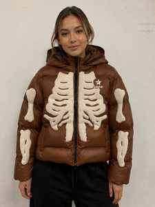 Chaqueta Acolchada Personalizada Marrón para Hombre/Mujer, Chaqueta de Plumón con Capucha para Invierno, con Estampado de Huesos de Esqueleto en 3D, Ropa de Calle Moderna - Product Image 1