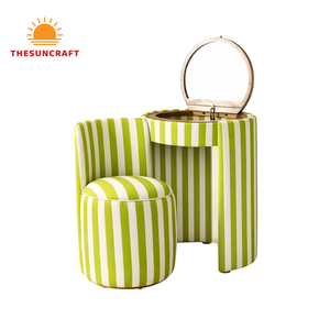 Bulk Supply Modern Oak Wood Corner Vanity Table - Girls Beauty Makeup <b>Desk</b> with Mirror & Chair <b>Set</b> Kit - Product Image 2