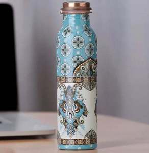 Bouteille d'eau en cuivre à thème éléphant, imprimé artisanal bleu, bouteille réutilisable pour boire, voyage, bureau, cuisine, flacon décoratif - Product Image 2