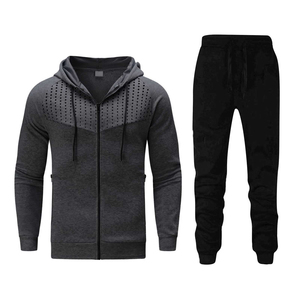 Ensemble de survêtement à capuche pour homme 2026, fermeture éclair intégrale, respirant, en polyester et coton, couleur unie, décontracté, pour l'automne, avec poches latérales - Product Image 2