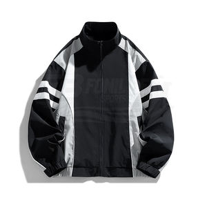 Chaqueta deportiva retro de invierno para hombre, estilo vintage, con bloques de color desestructurados, corte ajustado, cortavientos, con cremallera, repelente al agua y cuello alto. - Product Image 3