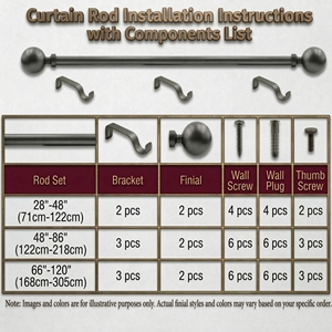 Juego de barras para cortinas con extremos de bola metálicos y soportes - Product Image 5