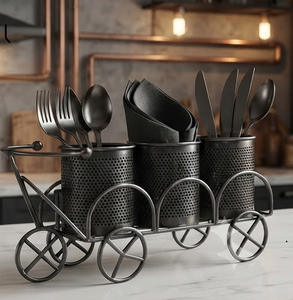 Organizador de Cubiertos Industrial de Metal Negro con Ruedas para 3 Tazas, Soporte para Cubiertos para Cocina - Product Image 5