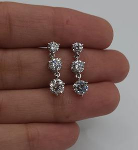 Boucles d'oreilles pendantes à 6 pierres en or 14 carats avec diamant de laboratoire de 2 carats, 3 griffes, bijoux fins élégants, cadeau pour femme, soirée - Product Image 6