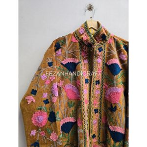 Chaqueta de Terciopelo Bordada para Mujer, con Estampado Floral, Cuello Camisero, Manga Larga, Estilo Prairie Chic para Otoño - Product Image 5