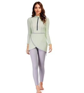 Women Modest Swimwear 3 Piece Solid Muslim Burkini Full Coverage <b>Swimsuit</b> Long Sleeve Pants Beachwear <b>UV</b> Protection Plus Front - Product Image 1