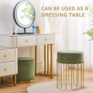Set di 2 Pouf Rotondi in Velluto con Contenitore, Sgabello Imbottito per Toeletta, Poggiapiedi con Coperchio Rimovibile, Tavolino Laterale in MDF per Soggiorno - Product Image 3