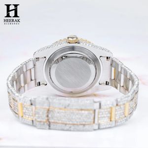 Montre personnalisée en moissanite, or et argent bicolore, cadran arabe, entièrement sertie de pierres, lunette ronde, montre-bracelet de luxe pour homme en acier inoxydable - Product Image 4