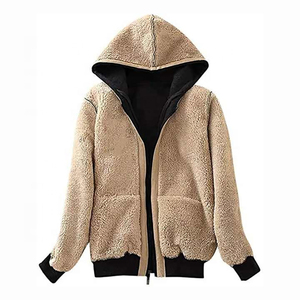 Veste zippée à capuche unisexe en polaire, couleur unie, vêtement d'hiver décontracté, coupe classique, matière en polyester tricoté - Product Image 1