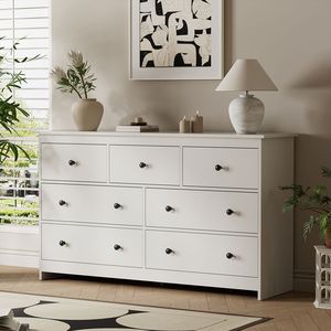 Oak <b>Chest</b> <b>of</b> <b>Drawers</b> with 7 <b>Drawers</b> and Metal <b>Handles</b> for Bedroom and Living Room - Product Image 2