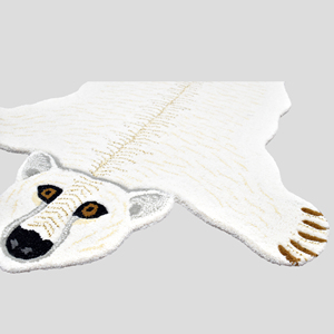 Tapis moderne en laine tufté à la main, motif ours polaire, design de fourrure d'animal de dessin animé mignon, contour sculpté avec précision pour enfants - Product Image 1