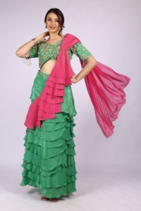 Ropa elegante para celebraciones, vestido de 2 piezas para mujer con drapería, con cuentas y adornos con lentejuelas. - Product Image 3