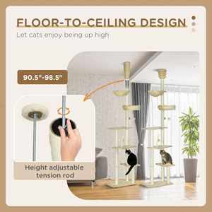 Albero per Gatti Regolabile Beige con Letto dal Pavimento al Soffitto, Tiragraffi, Arredamento per Gatti e Gattini - Product Image 5