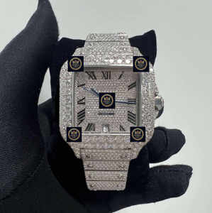 Montre automatique Imperial Jewels 42 mm argentée, cadran romain hip-hop en moissanite, mécanique automatique à quartz analogique en acier inoxydable - Product Image 1