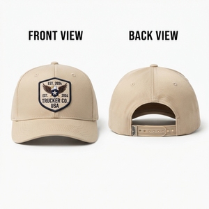 Casquette Trucker Marron 5 Panneaux en Toile Premium 280 GSM avec Logo Drapeau USA Brodé 3D en Strass Personnalisé et Fermeture Snapback Ajustable - Product Image 2