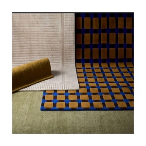 Contemporary Blue Gold Tufted Checkered Carpet Modern Geometric Area Rug Soft Textured <b>Floor</b> Rug for Living Room Bedroom Decor - Product Image 2