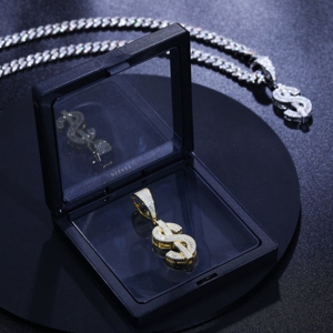 Colgante de Moissanita con Forma de Signo de Dólar - Colgante de Plata 925 con Moissanita, Colgante de Moissanita con Corte Baguette, Joyería de Lujo Estilo Hip Hop - Product Image 5