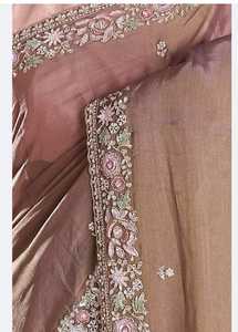Sari en soie organza pur avec travail de fils zari et de paillettes et pièce de blouse de style indien pour femmes pour les mariages et les fêtes - Product Image 2