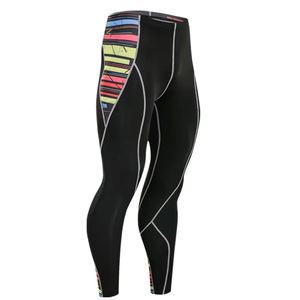 Leggings de compression noirs pour hommes avec rayures colorées, séchage rapide, en spandex et nylon, coupe ajustée, toutes saisons - Product Image 2
