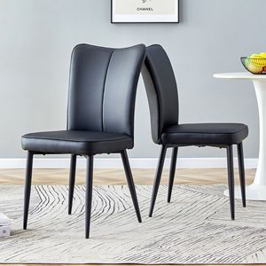 Sedie da Pranzo Moderne Minimaliste in Pelle PU Nera con Schienale Curvo, Cuscini e Gambe in Metallo per Ristoranti - Product Image 2