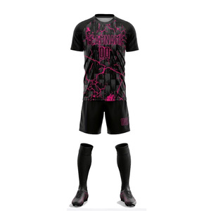 Men's Soccer Jersey Set Short Sleeve Sublimated Quick Dry <b>Athletic</b> Uniform Black Pink Geometric Print soccer uniforms sets men - Product Image 6