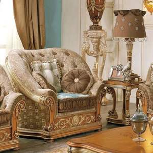 Juego de Sofás de Madera de Caoba Tallada en Color Marrón Dorado Clásico de Lujo para Hotel Emma, Muebles de Sala de Estar de Estilo Europeo con Relleno de Esponja - Product Image 3