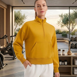 Sweat-shirt tricoté jaune moutarde pour femme, col montant, manches longues, couleur unie, respirant, pour l'automne - Product Image 1
