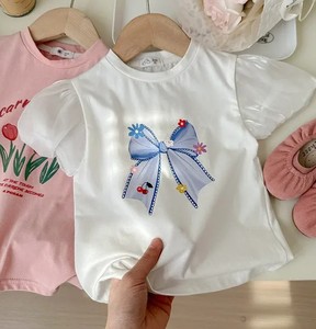 T-shirt à manches courtes et col rond pour bébés filles, haut pour enfants, couleur unie, 100% coton, vêtements d'été pour enfants, Style coréen - Product Image 6