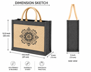 ถุงผ้าปอกระเจาแบบรักษ์โลก ลายแมนดาลา ขอบสีดำ สำหรับใส่ของขวัญ - Product Image 3
