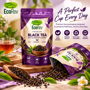 EcoRev Premium Black Tea Stand up Pouch Valve Laminated BOPP/VMCPP Food Grade Zipper Top Packaging Recyclable Custom Printed - Product Image 4