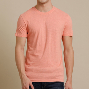 Men's Coral <b>Short</b> <b>Sleeve</b> O-Neck Slim Fit Casual Cotton T-Shirt Solid Color Knitted Breathable Design - Product Image 3